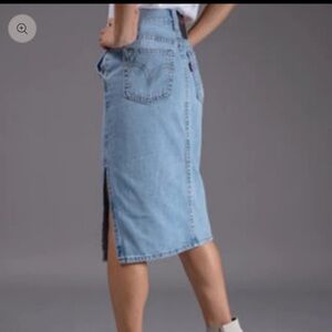 LEVIS Premium Denim Midi Skirt Jean Side Slit Light Wash 5‎ Pocket Below Knee 27